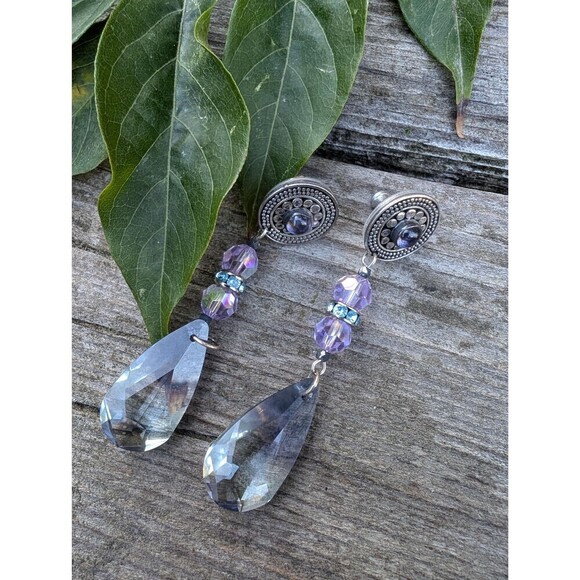 Vintage Sterling Amethyst Purple Swarovski Crystal Earrings, Purple Earrings - Picture 7 of 10